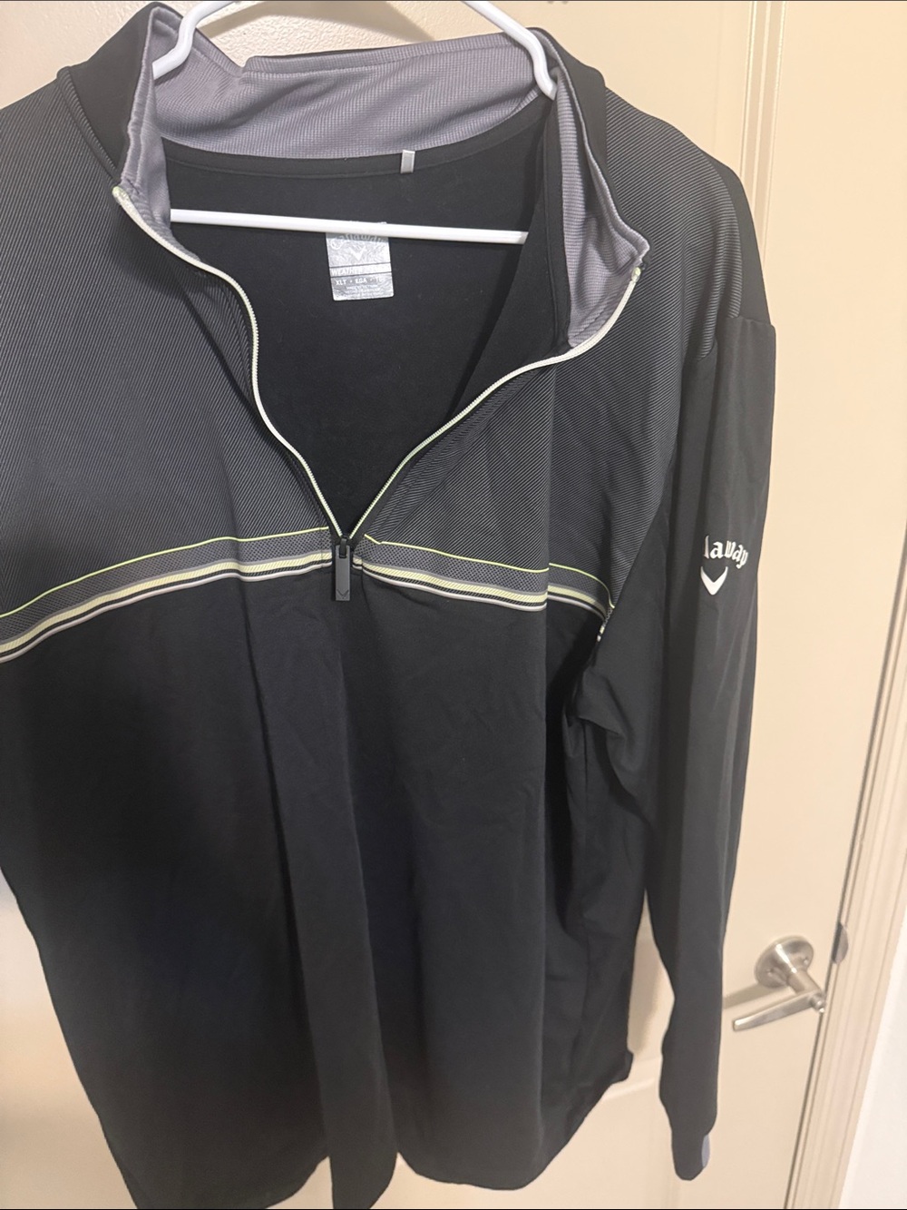 Callaway Black Lightweight Quarter-Zip with Lime Stripe